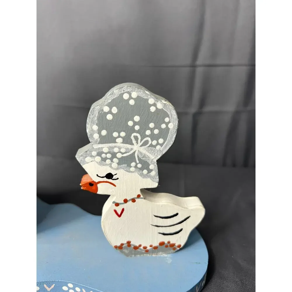 Cottage Core Wooden Duck Decor Hand Painted